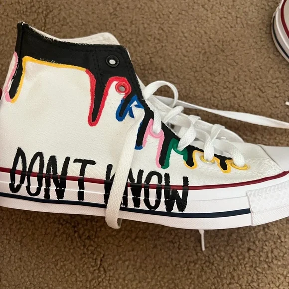 Converse White and Black Sneakers with Multicolor Drip Design - Picture 2 of 7